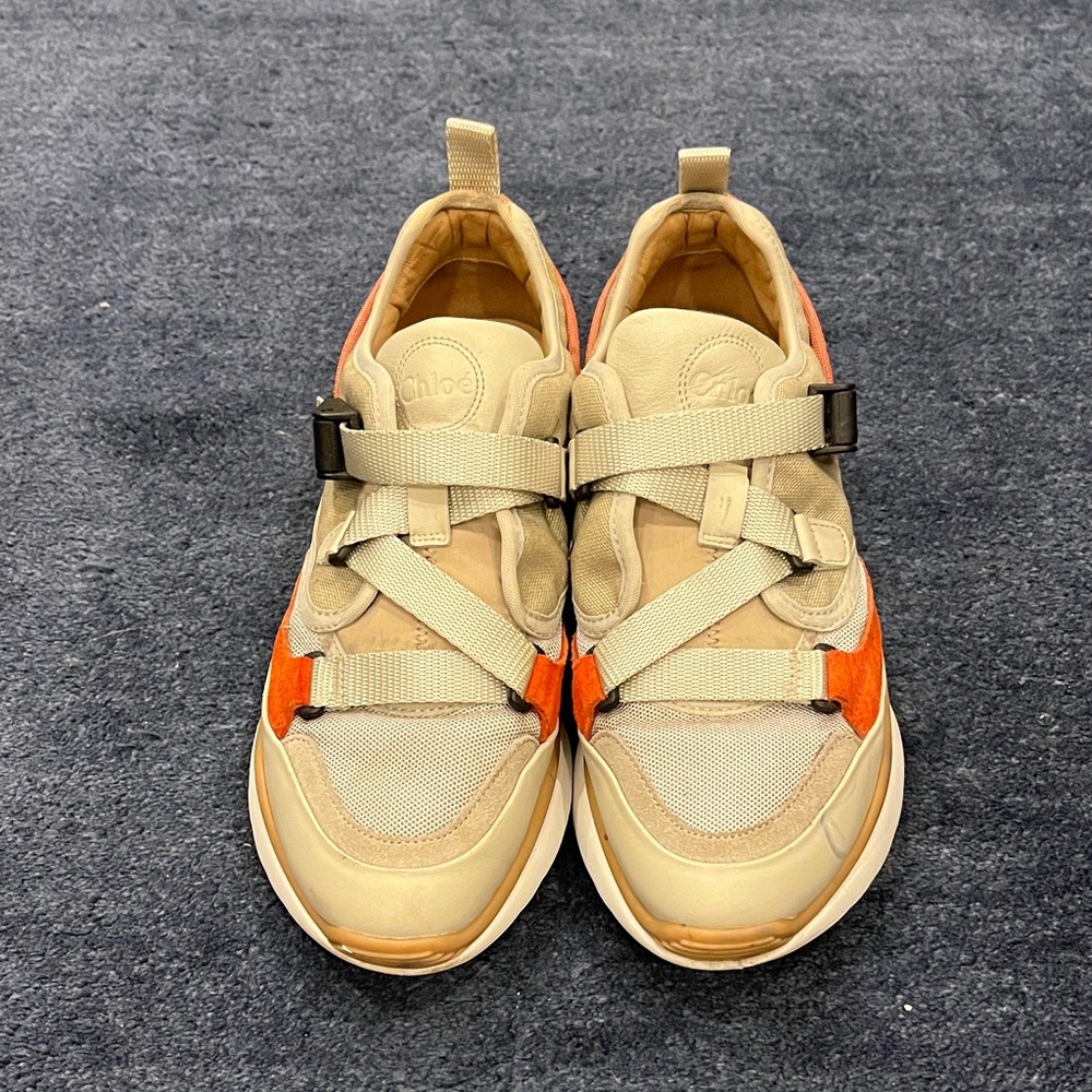 Chloe Tan and Orange Sonnie Strap Sneaker - Picture 2 of 7